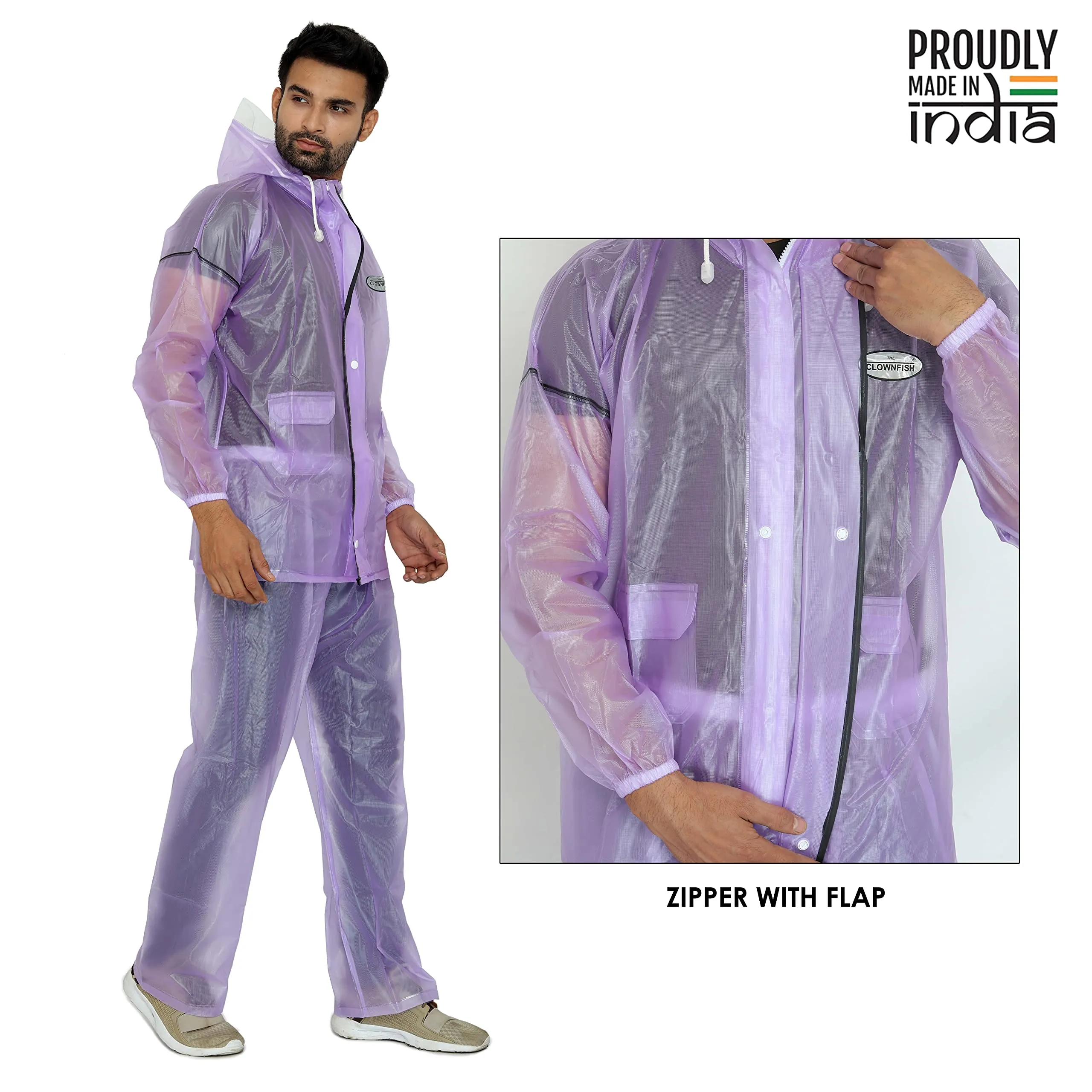 THE CLOWNFISH Rain Coat for Men Waterproof for Bike Raincoat for Men with Hood PVC Material. Set of Top and Bottom. Sterlyn Series (Purple, XX-Large)