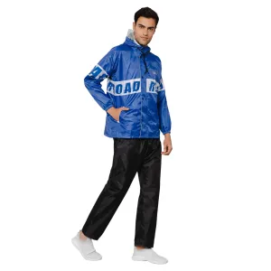 THE CLOWNFISH Road Rider Men's Waterproof Raincoat Polyester Double Coating Reversible Rain Suit with Hood & Inner Mobile Pocket. Set of Top and Bottom. Printed Plastic Pouch (Royal Blue, X-Large)