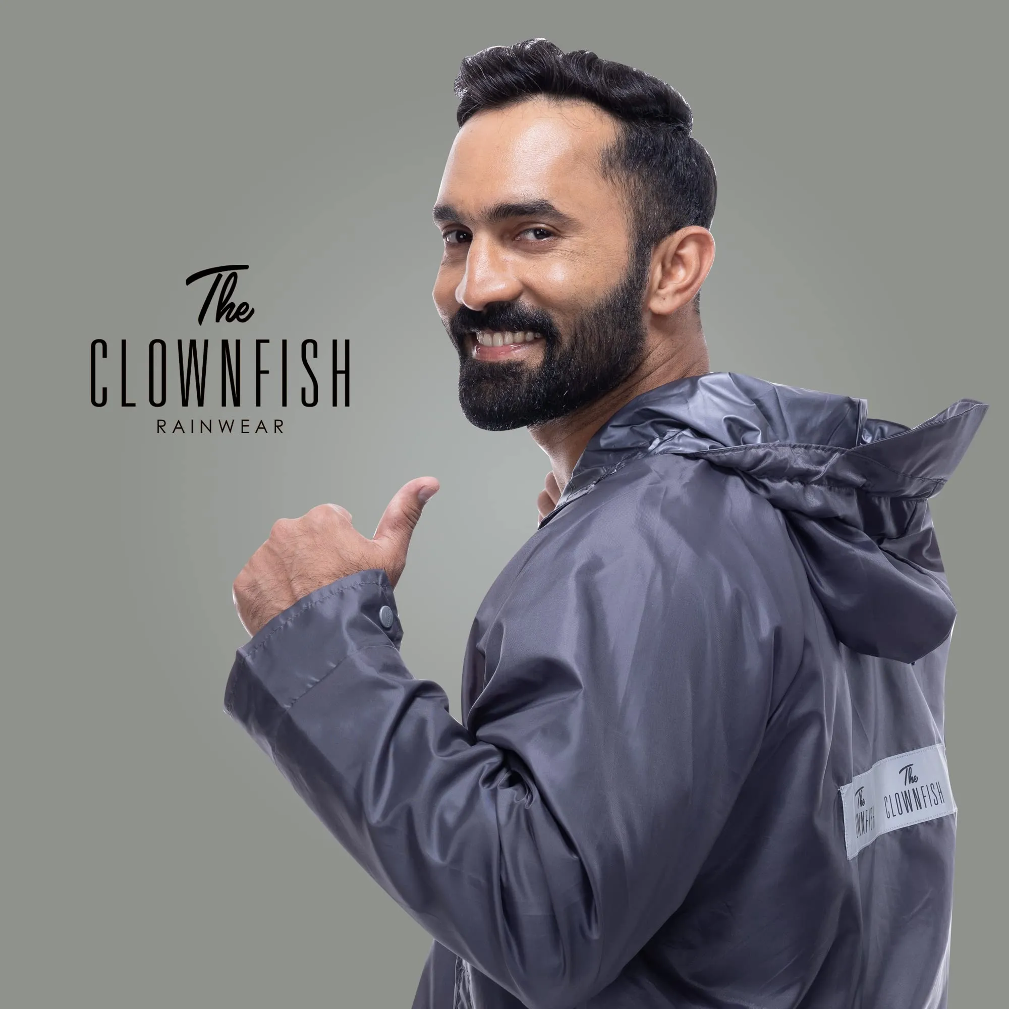 THE CLOWNFISH Solomon Series Men's Waterproof Polyester Double Coating Reversible Raincoat with Hood and Reflector Logo at Back. Set of Top and Bottom. Printed Plastic Pouch with Rope (Grey, X-Large)