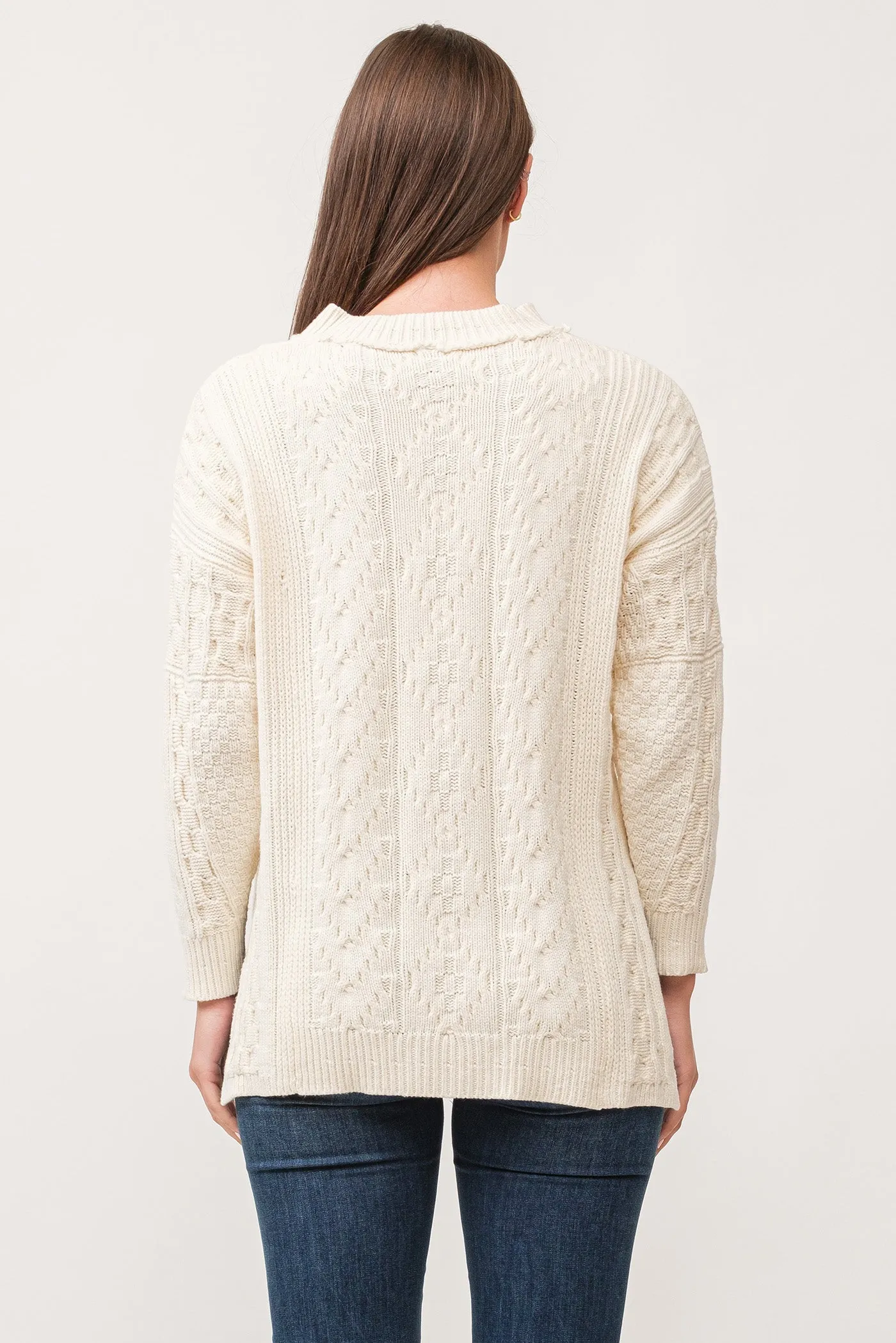 THORA V-NECK LONG SLEEVE RELAXED FIT SWEATER ANTIQUE WHITE