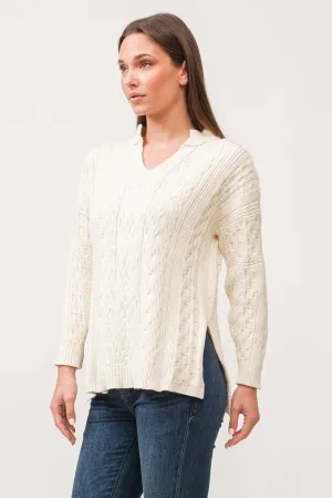 THORA V-NECK LONG SLEEVE RELAXED FIT SWEATER ANTIQUE WHITE