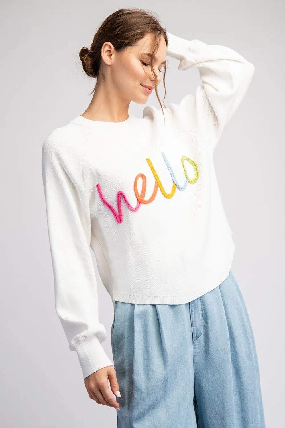 White Hello Sweater