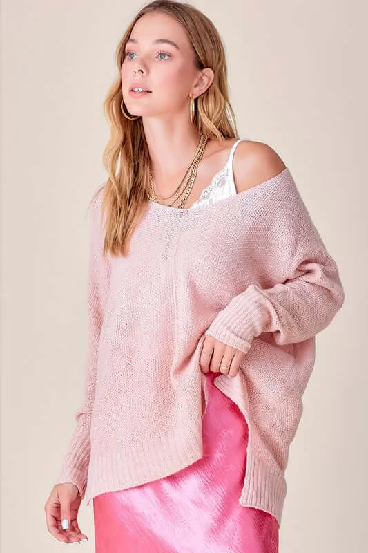 Winnie Relaxed Fit Side Slit Knit Sweater Top