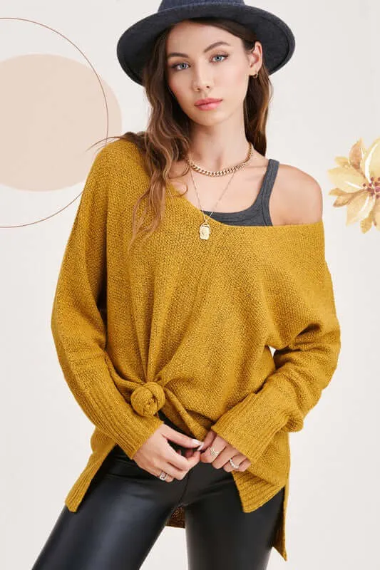 Winnie Relaxed Fit Side Slit Knit Sweater Top