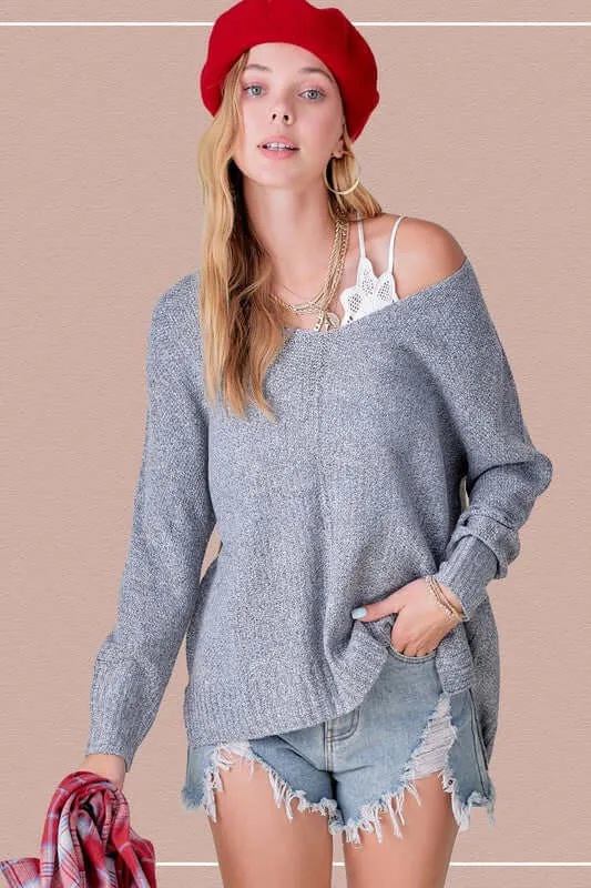 Winnie Relaxed Fit Side Slit Knit Sweater Top