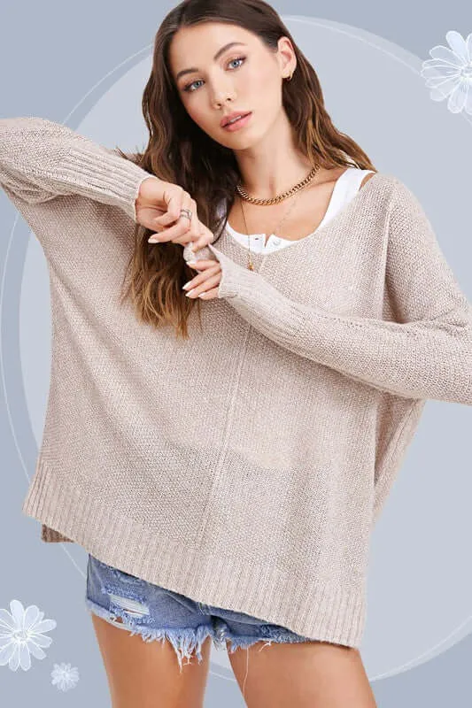 Winnie Relaxed Fit Side Slit Knit Sweater Top