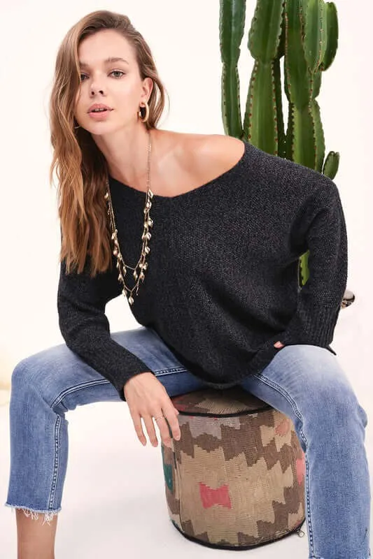 Winnie Relaxed Fit Side Slit Knit Sweater Top