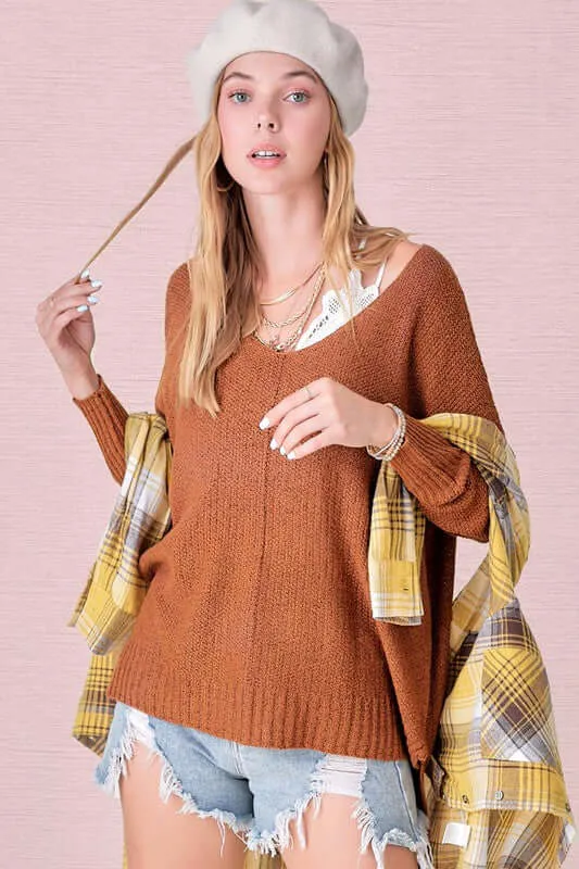 Winnie Relaxed Fit Side Slit Knit Sweater Top