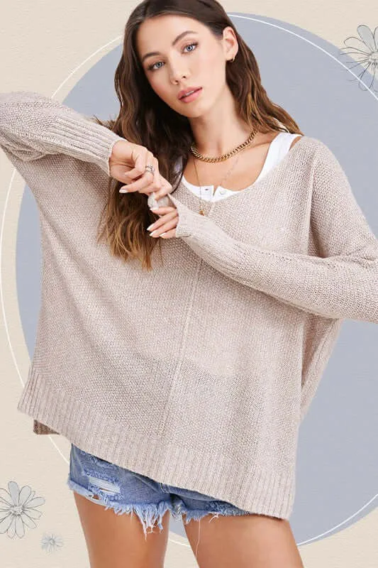 Winnie Relaxed Fit Side Slit Knit Sweater Top