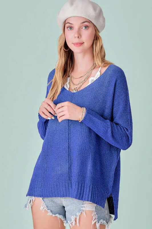 Winnie Relaxed Fit Side Slit Knit Sweater Top