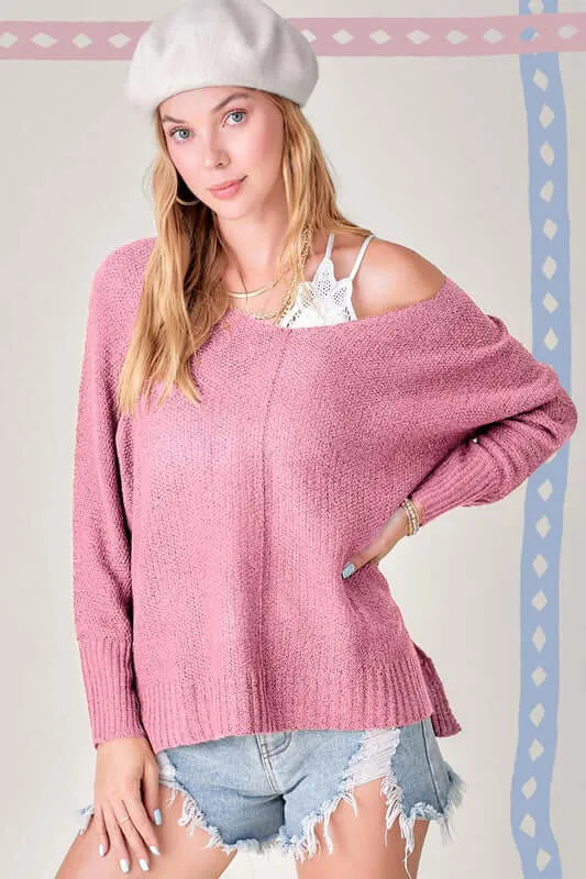 Winnie Relaxed Fit Side Slit Knit Sweater Top