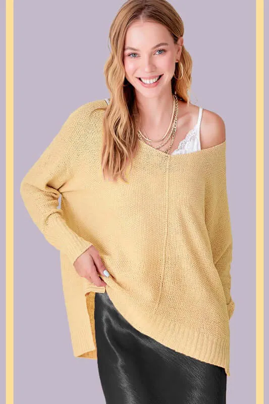 Winnie Relaxed Fit Side Slit Knit Sweater Top