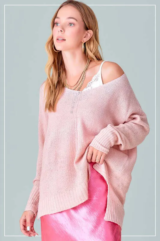 Winnie Relaxed Fit Side Slit Knit Sweater Top