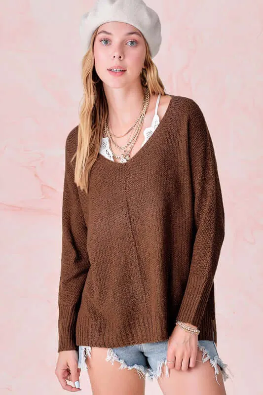 Winnie Relaxed Fit Side Slit Knit Sweater Top