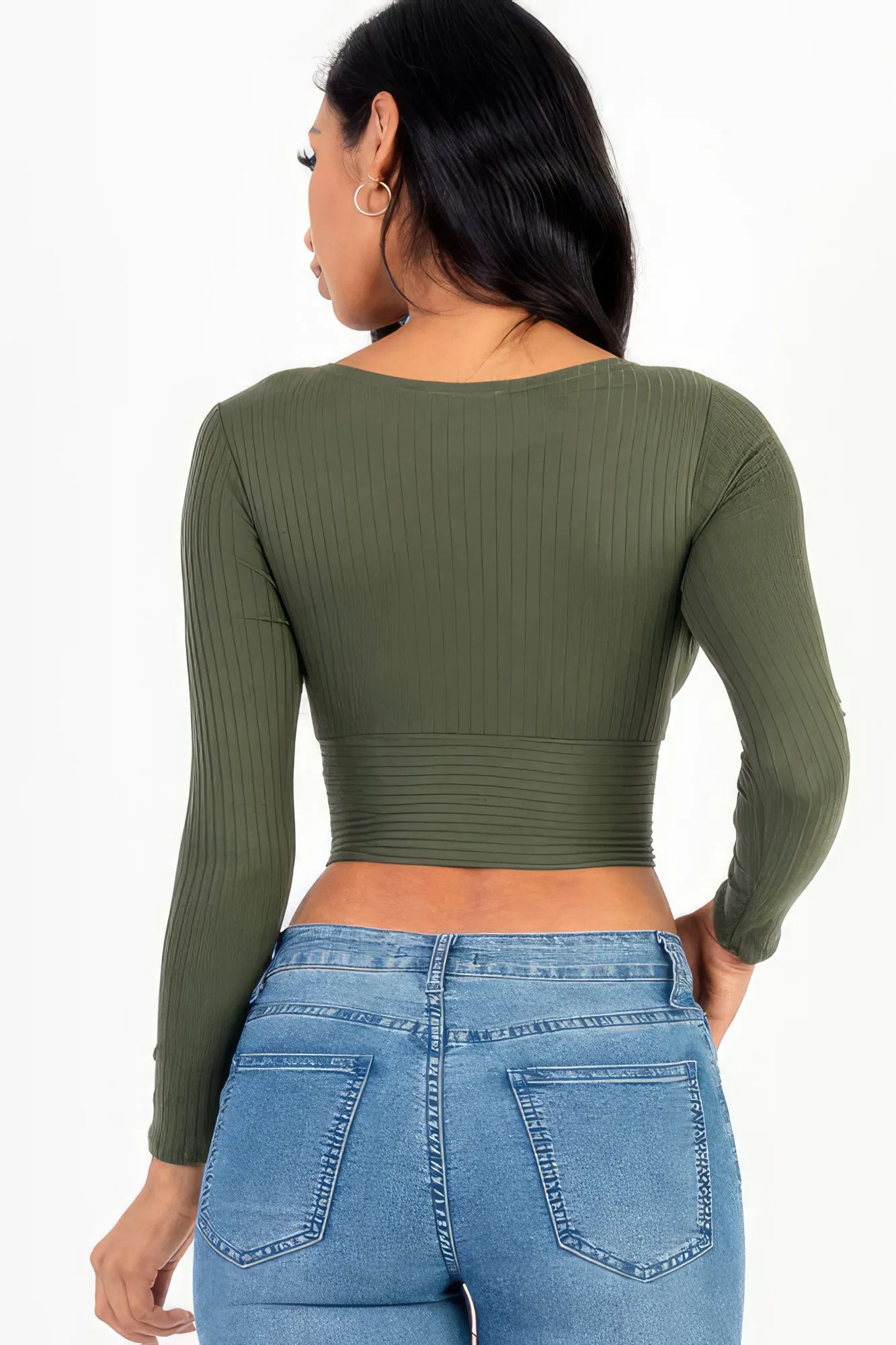 Women's  Ribbed Wrap Front Long Sleeve Top