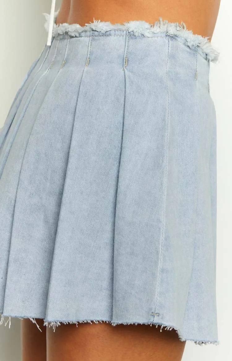 You're Mine Blue Denim Pleated Mini Skirt